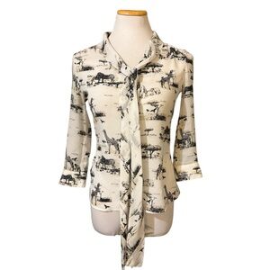 Banana Republic Tie Front Safari Print Blouse